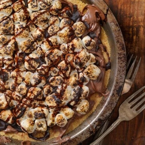 Wood-fired S'mores Pizza on Plate with Forks