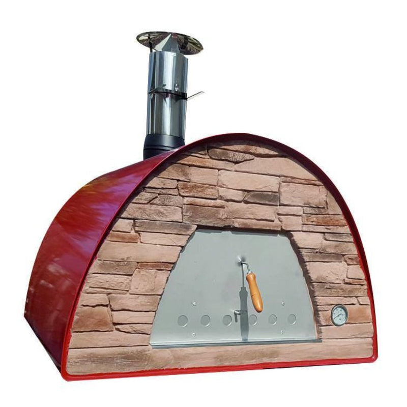 Authentic Pizza Ovens Maximus Prime Countertop Wood Fired Pizza Oven in Red PRIMER Close Up View