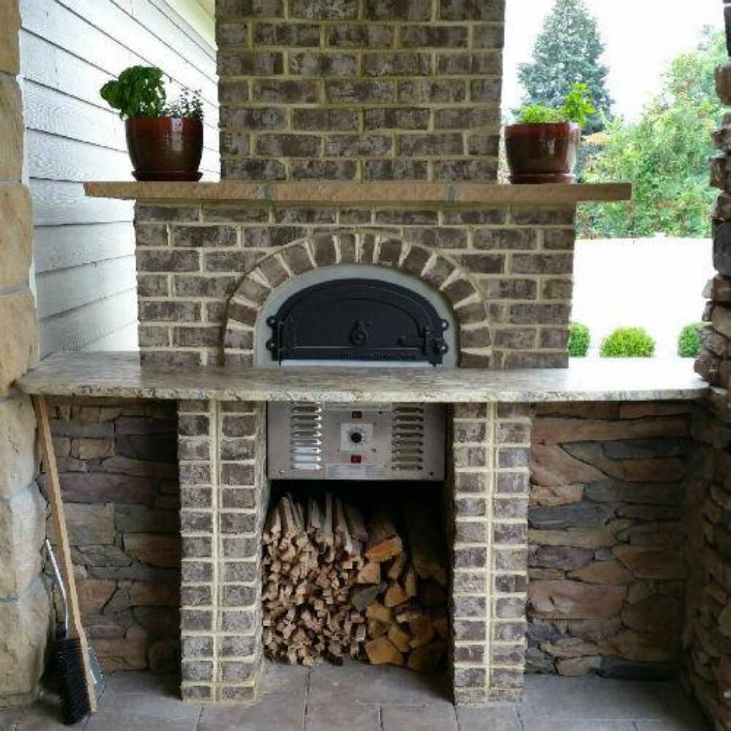 Chicago Brick Oven CBO 750 Hybrid Gas and Wood Fired Pizza Oven DIY Kit Custom Brick Back Porch of Home Installation