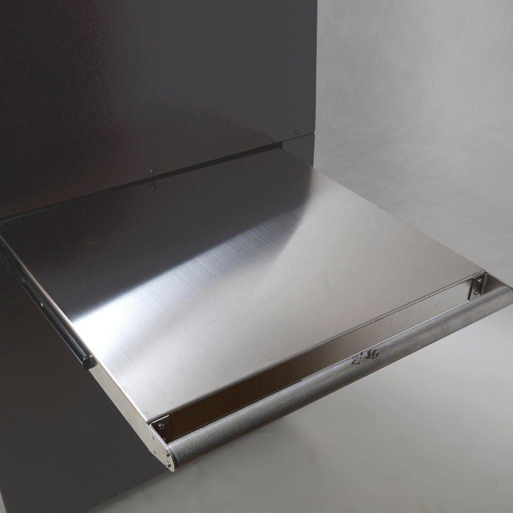 Forno Venetzia Bellagio 500 Mobile Wood Fired Pizza Oven Stainless Steel Shelf Close Up View.