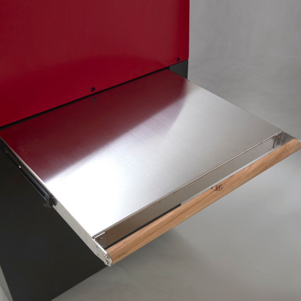 Forno Venetzia Torino 300 Mobile Wood Fired Pizza Oven Stainless Steel Shelf with Wood Handle.