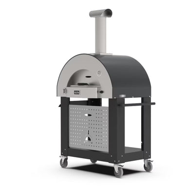 Alfa 2 Pizza Oven Base front right view with pizza oven on cart with white background