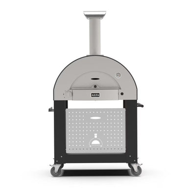 Alfa 2 Pizza Oven Stand front view with pizza oven on cart with white background
