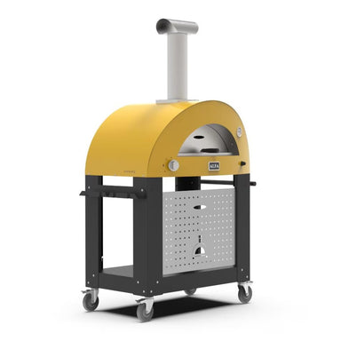 Alfa 3 Pizza Oven Base front left view with pizza oven on cart with white background