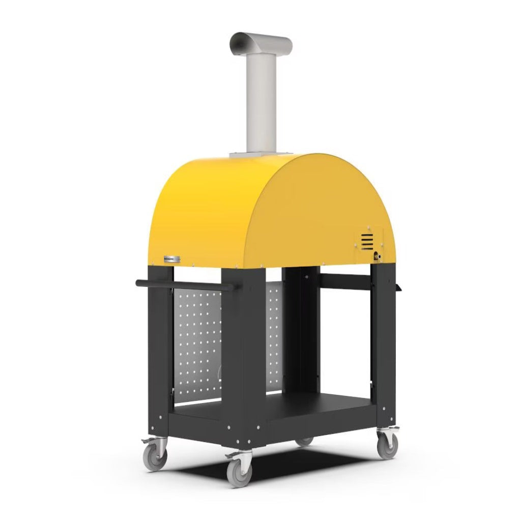 Alfa 3 Pizza Oven Stand back right view with pizza oven on cart with white background