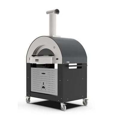 Alfa 4 Pizza Oven Base front right view with pizza oven on cart with white background