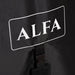 Alfa 5 Minuti Countertop Pizza Oven Cover close up view of white 'ALFA' logo