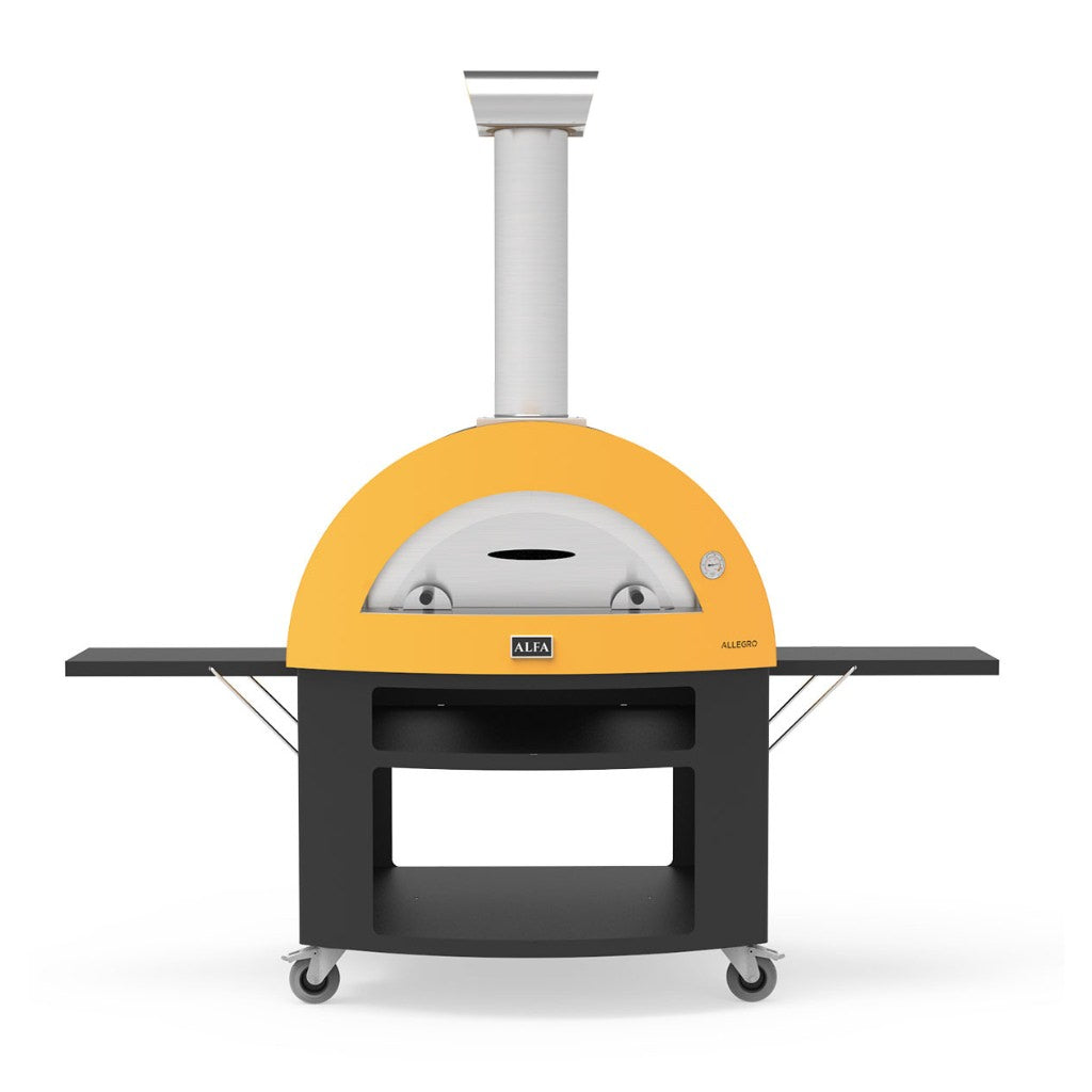 Alfa Allegro Pizza Oven Stand front view with pizza oven on cart with white background
