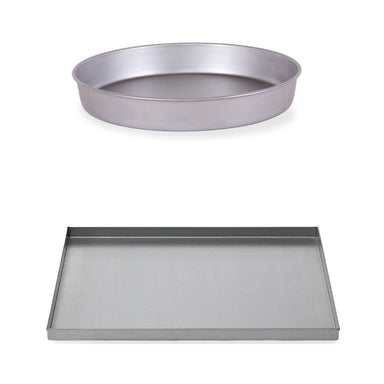 Alfa Baking Tray Set with one round tray and one rectangular tray on a white background