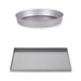 Alfa Baking Tray Set with one round tray and one rectangular tray on a white background