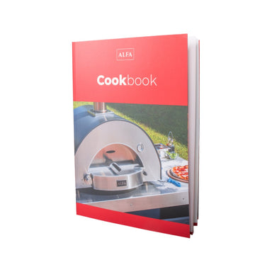 Alfa Cookbook with a pizza oven on the cover against a white background.