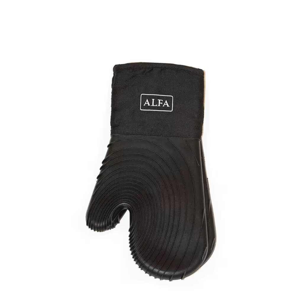 Black Alfa cooking gloves on a white background