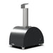 An ALFA Moderno 1 Pizza outdoor gas pizza oven in Anthracite Grey with a black-grey arched base, silver metal chimney, and silver legs, shown on a plain white background.