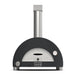 An ALFA Moderno 1 Pizza outdoor gas pizza oven in Anthracite Grey with a dark grey semi-circular body, a brushed silver stainless steel door and chimney, and silver legs, shown against a plain white background.