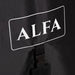 Close-up of the Alfa logo on the Moderno 1 pizza oven cover