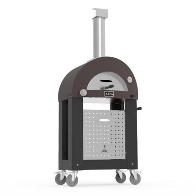 Alfa Nano Pizza Oven Base in black with pizza oven installed on top angled view on white background