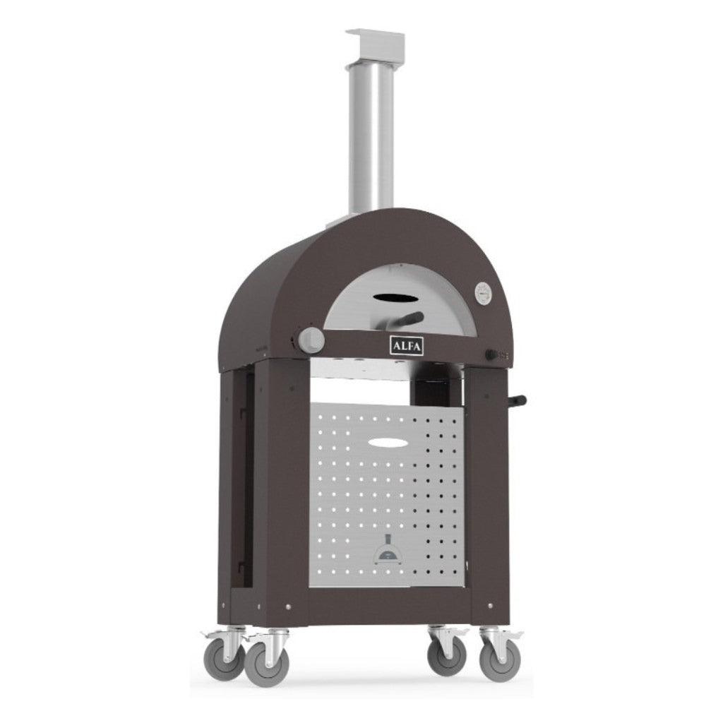 Alfa One Pizza Oven Base in copper with pizza oven installed on top angled view on white background