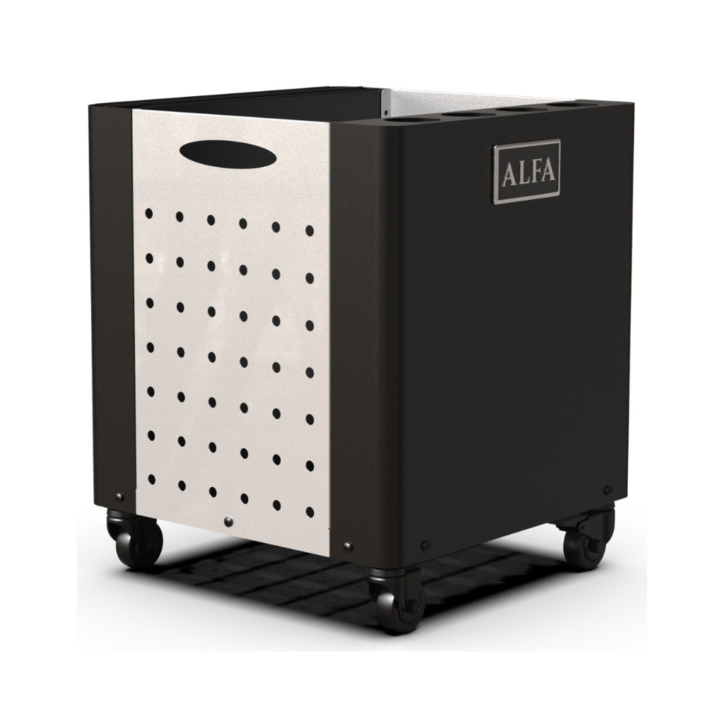 Alfa Pizza Peel Holder Dado storage cart close up view with white background.