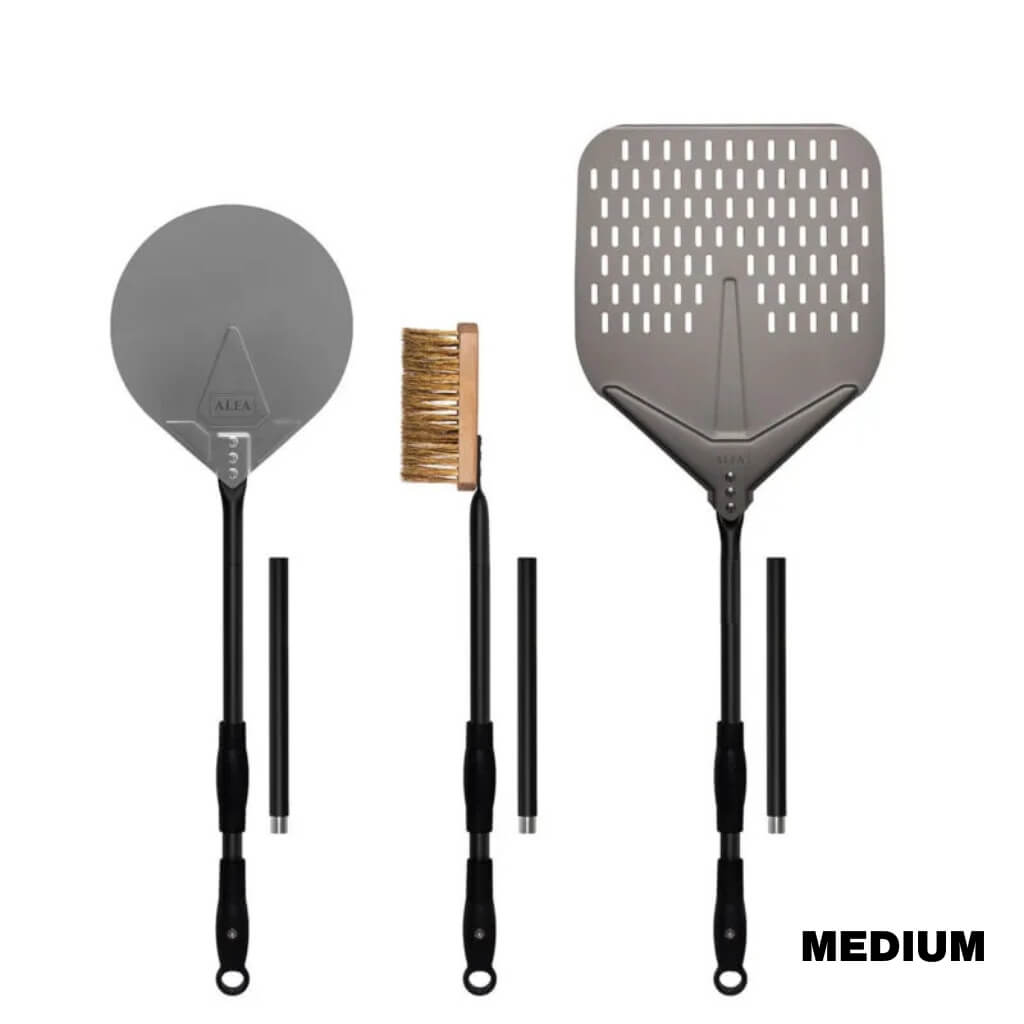 Medium Alfa Pizza Peel Set with its pizza peel, turning peel, and brush