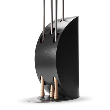 Alfa Vela Pizza Peel Holder in Anthracite Grey with four tools in holder on white background.