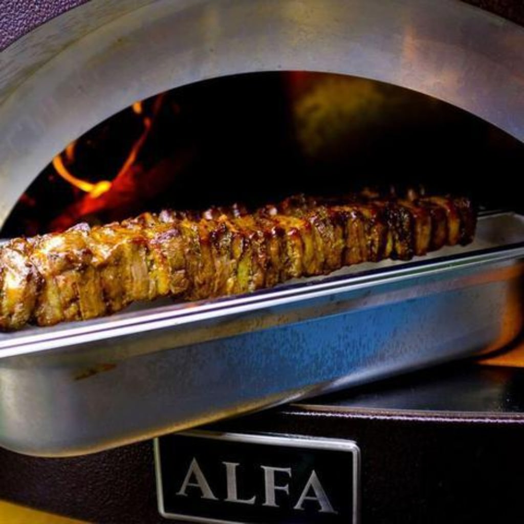 Alfa ONE Countertop Wood Fired Pizza Oven Cooking Meat