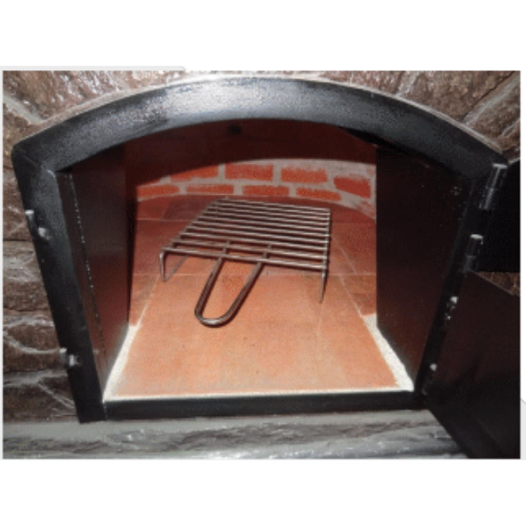 Stainless steel outdoor pizza oven bbq rack for brick pizza ovens inside view.