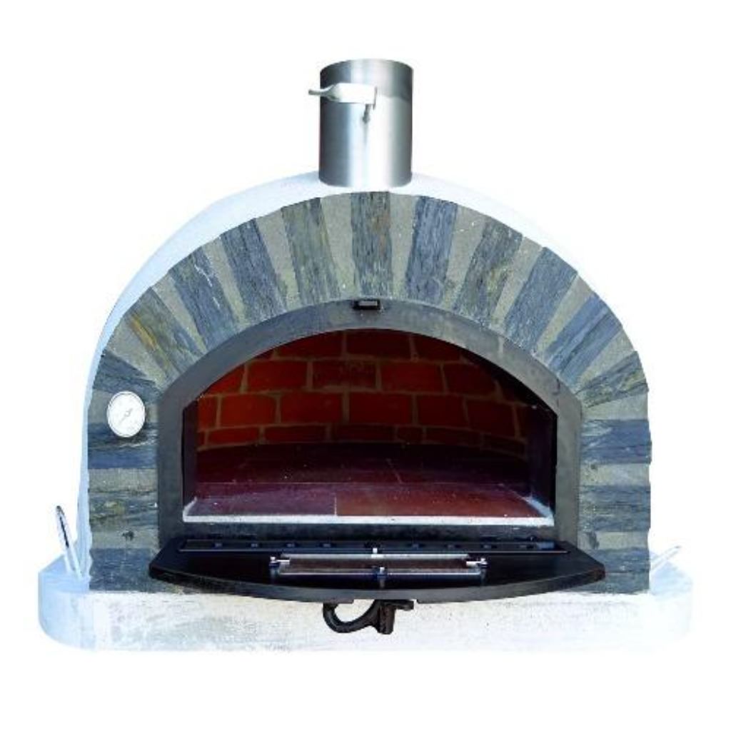 Authentic Pizza Ovens Premium Pizzaioli Stone Arch Countertop Wood Fired Pizza Oven Front Door Open with View Inside Oven