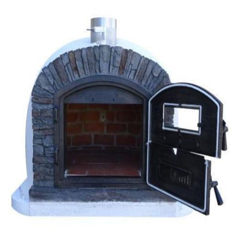 Authentic Pizza Ovens Premium Ventura Black Stone Countertop Wood Fired Pizza Oven with Both Double Doors Open