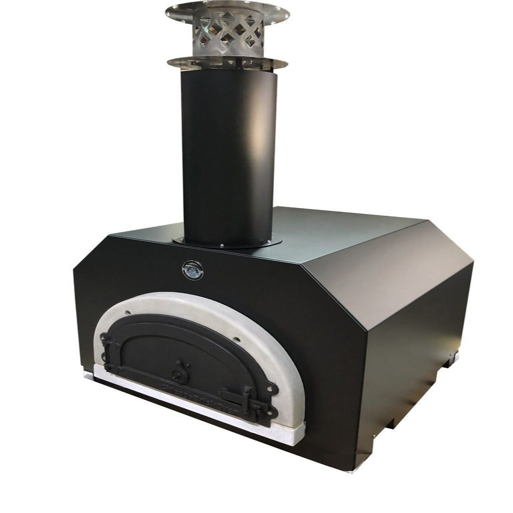 Chicago Brick Oven CBO 500 Countertop Wood Fired Pizza Oven CBO-O-CT-500-BS Black Solar with Door Closed and Right Side View