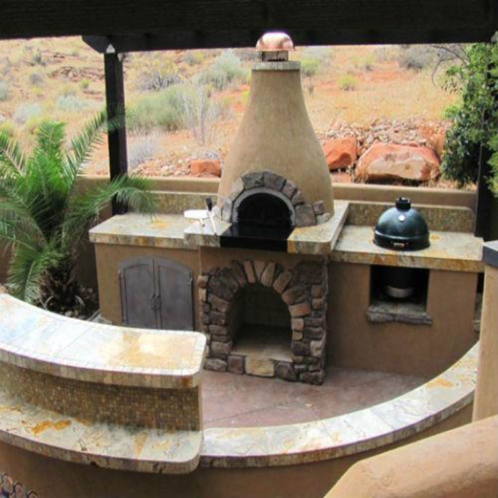 Chicago Brick Oven CBO 500 Wood Fired Pizza Oven Kit Old World Traditional Outdoor Kitchen with Green Egg and Stone Work