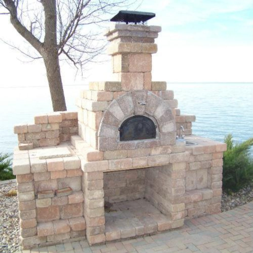 Chicago Brick Oven CBO 500 Wood Fired Pizza Oven Kit Outdoor Kitchen Traditional Style Next to Lake