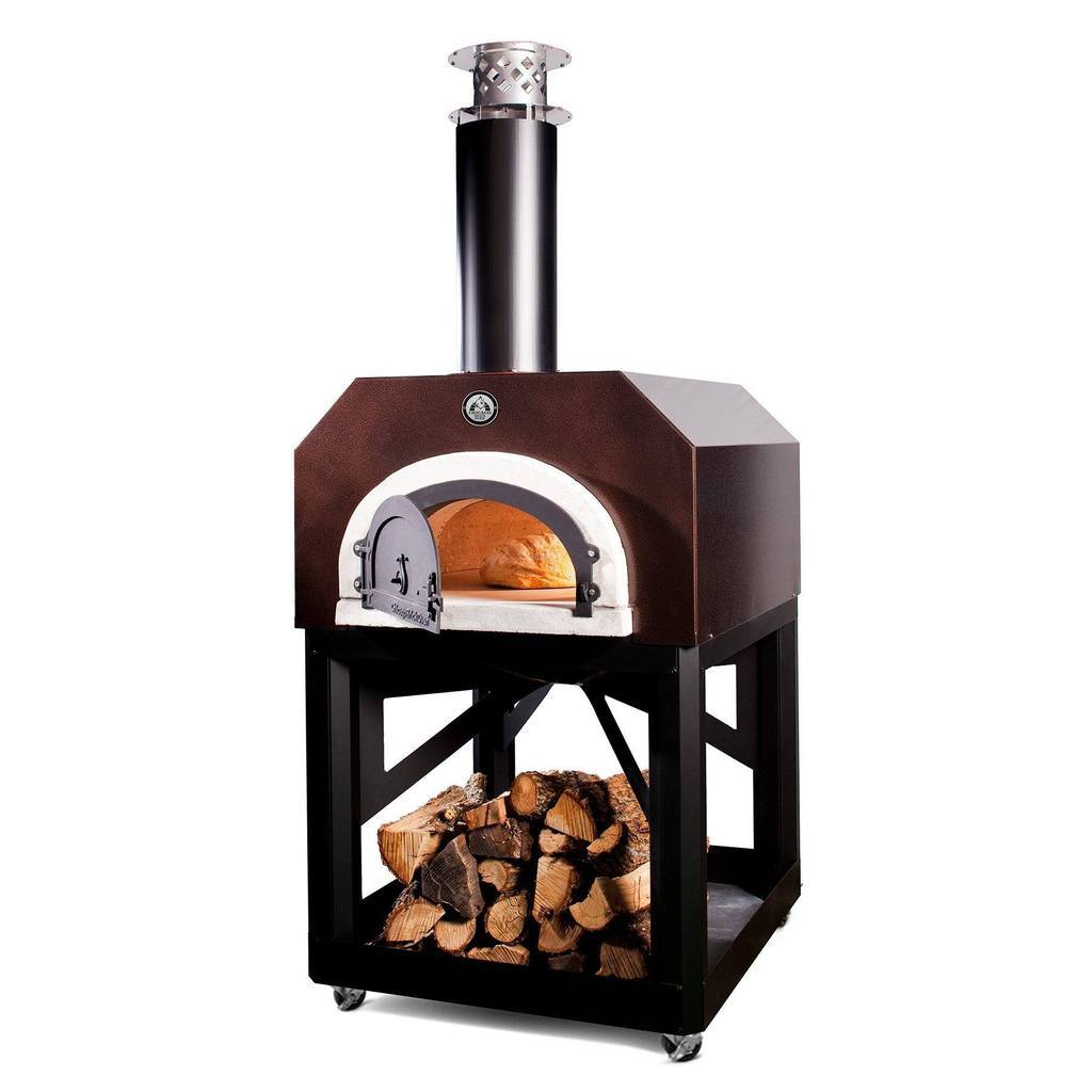Chicago Brick Oven Mobile CBO 750 Freestanding Wood Fired Pizza Oven in Copper Vein CBO-O-MBL-750-CV with Door Open Cooking Bread