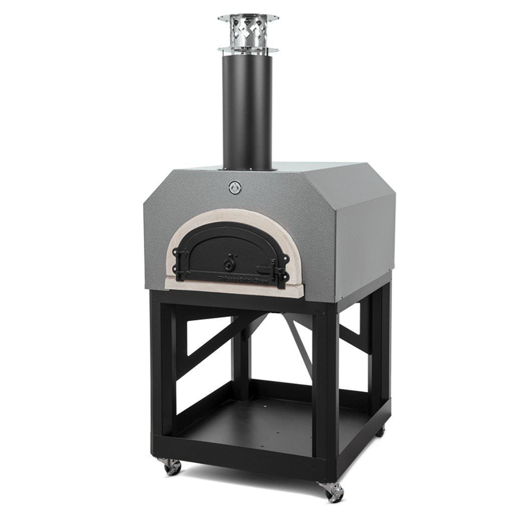 Chicago Brick Oven Mobile CBO 750 Freestanding Wood Fired Pizza Oven in Silver Vein with Door Closed Right Side View