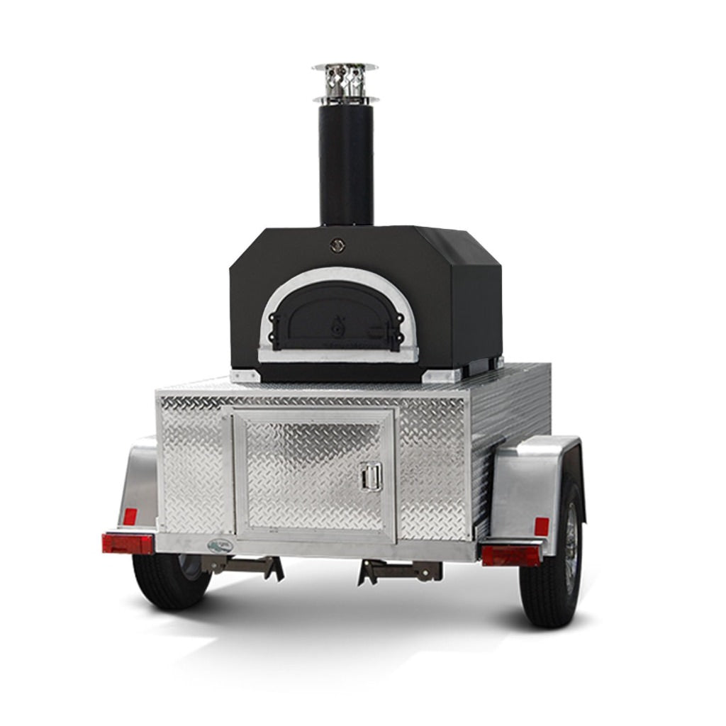 Chicago Brick Oven CBO 750 Commercial Wood Fired Pizza Oven Trailer in Black Solar Front View