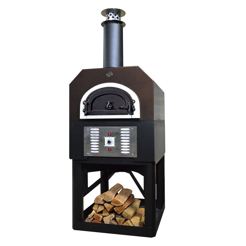 Chicago Brick Oven Hybrid Stand CBO 750 Freestanding Gas and Wood Fired Pizza Oven in Copper Vein with Door Closed